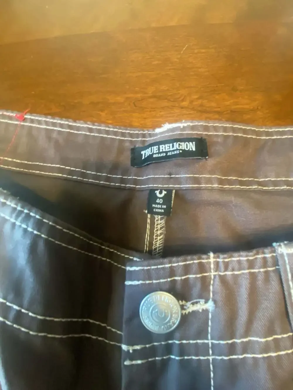 True Religion Men's Bracken Brown Cargo Pants Contrast Stitch Size 40
